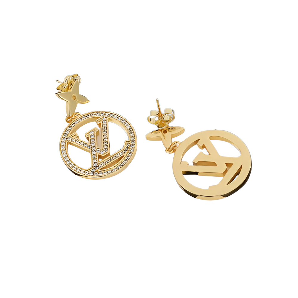 LV Circle Logo Earrings - Gold & Crystal