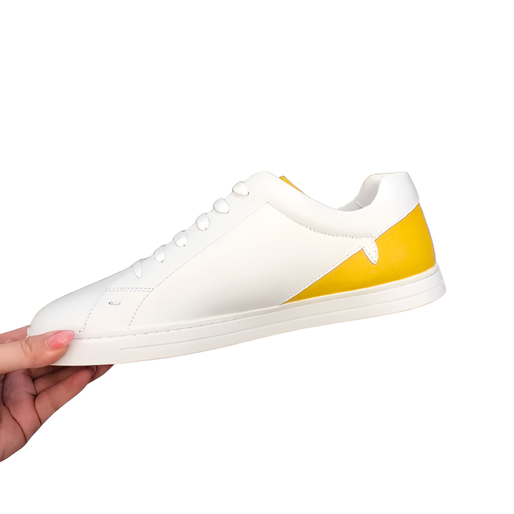 Fendi White Men's Sneakers with Yellow Accent