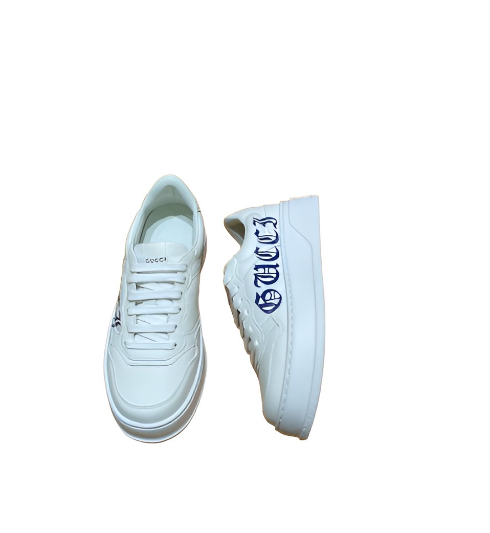 GUCCI Men's White Sneakers with Bold Script Logo