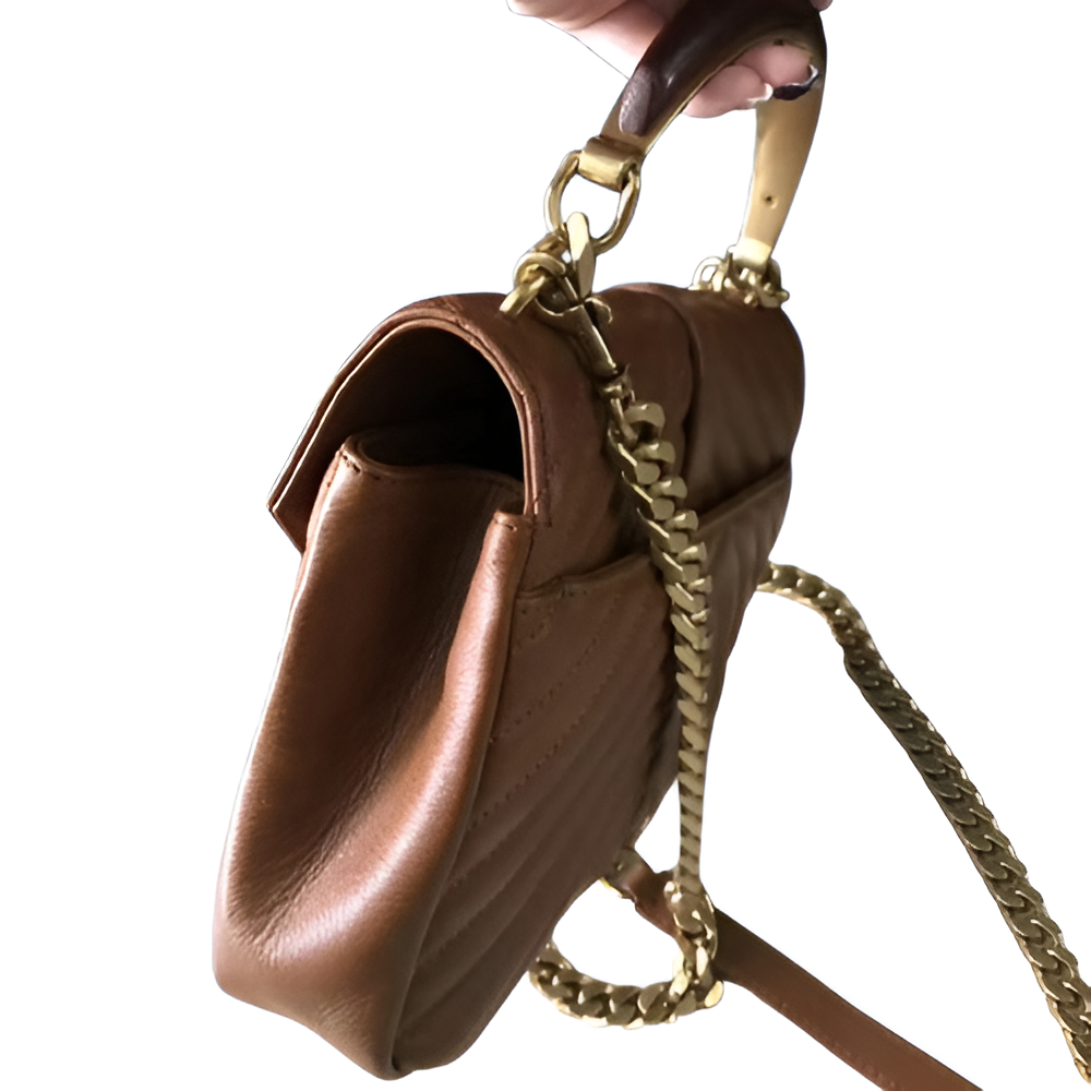 YSL Brown Quilted Leather Shoulder Bag with Gold Chain