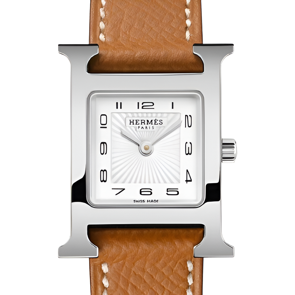 HERMÈS Silver & Brown Leather Ladies Watch