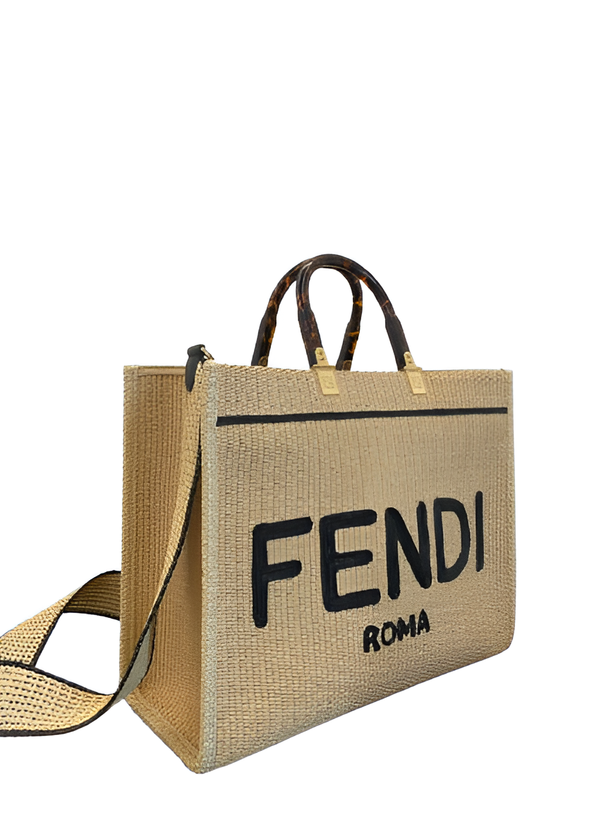 Fendi Raffia Tote Bag with Logo