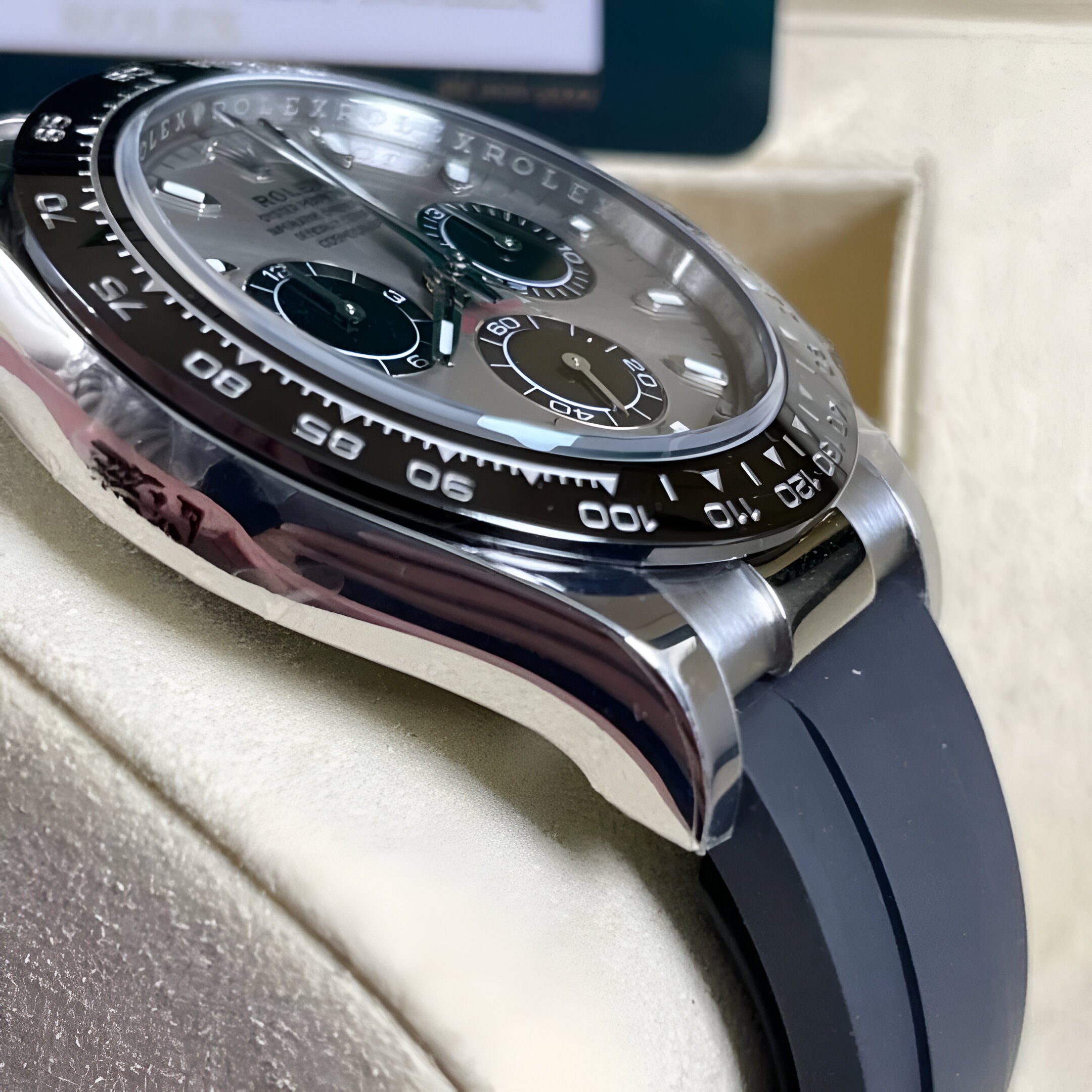 Rolex Daytona Silver & Black Rubber Strap Perpetual