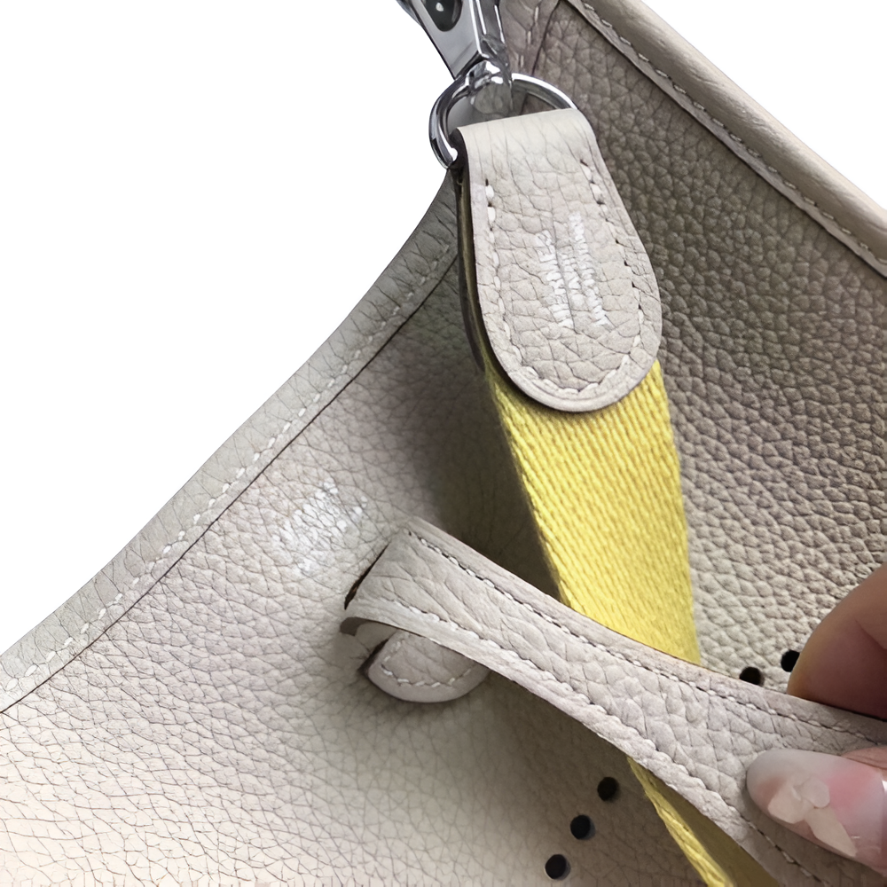 Hermes Cream Leather Shoulder Bag with Yellow Strap