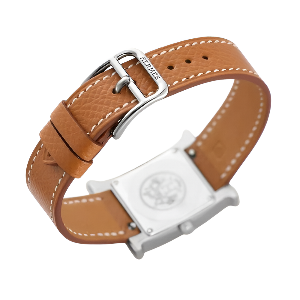 HERMÈS Silver & Brown Leather Ladies Watch