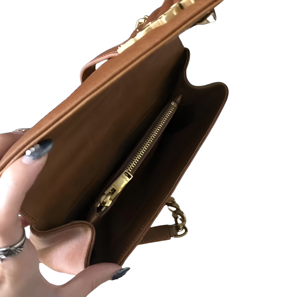 YSL Brown Quilted Leather Shoulder Bag with Gold Chain