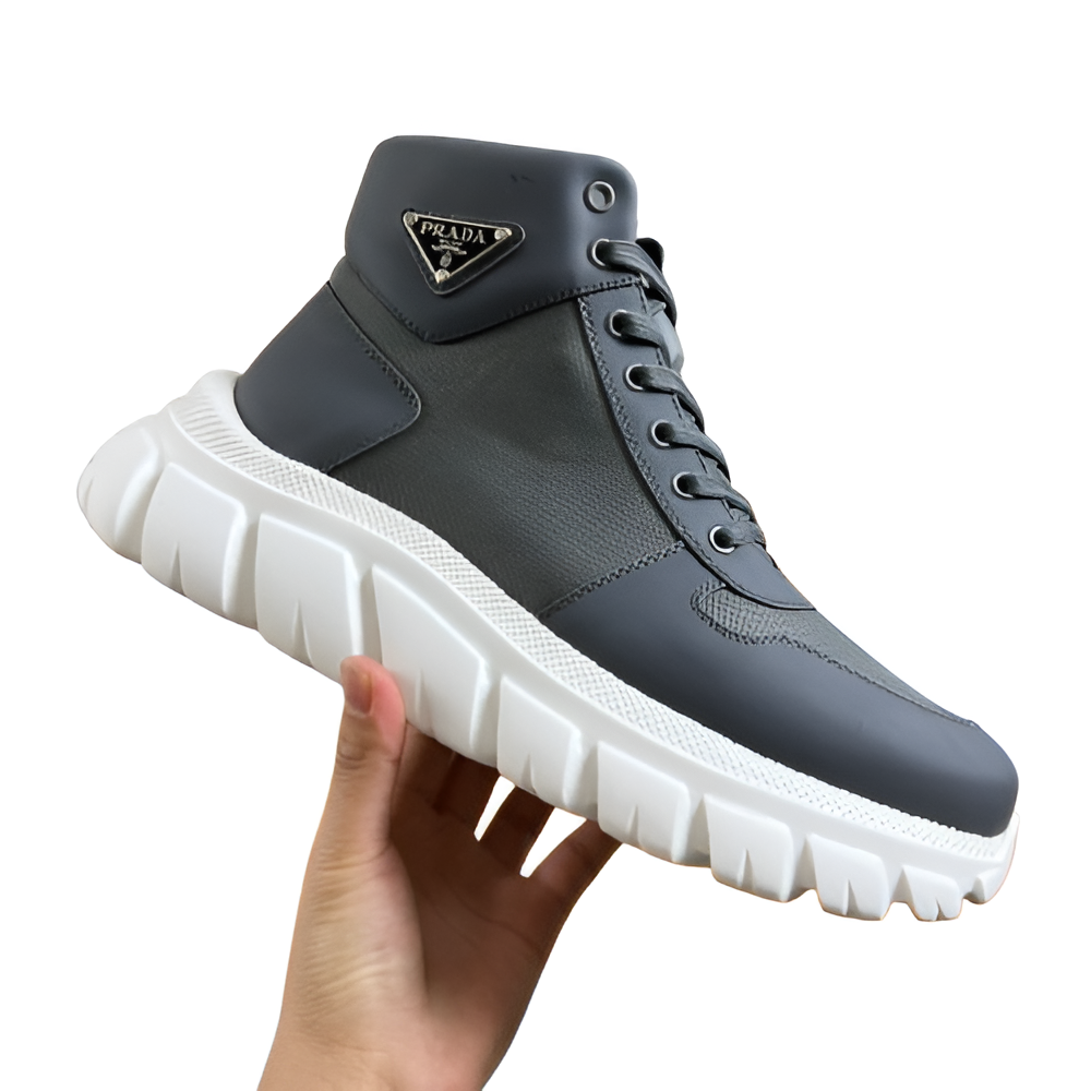 PRADA Men's Grey High-Top Sneakers