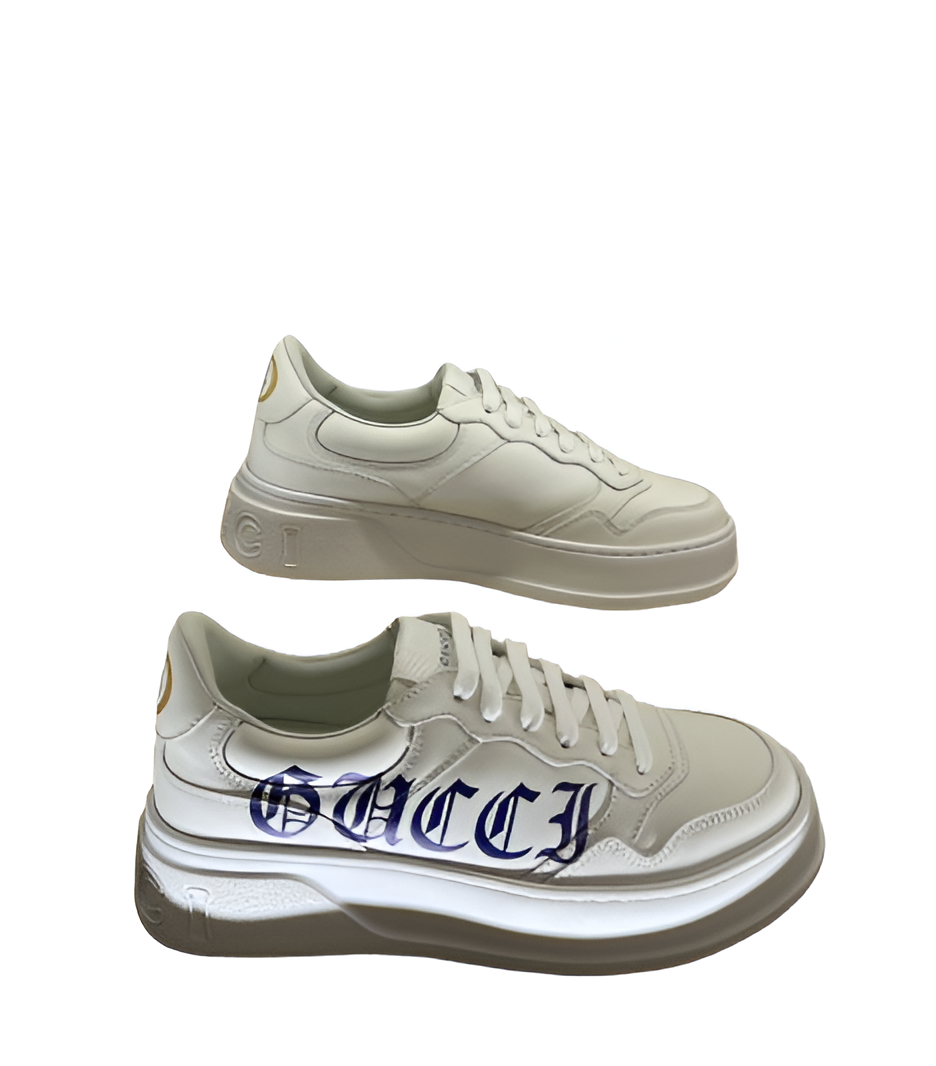 GUCCI Men's White Sneakers with Bold Script Logo