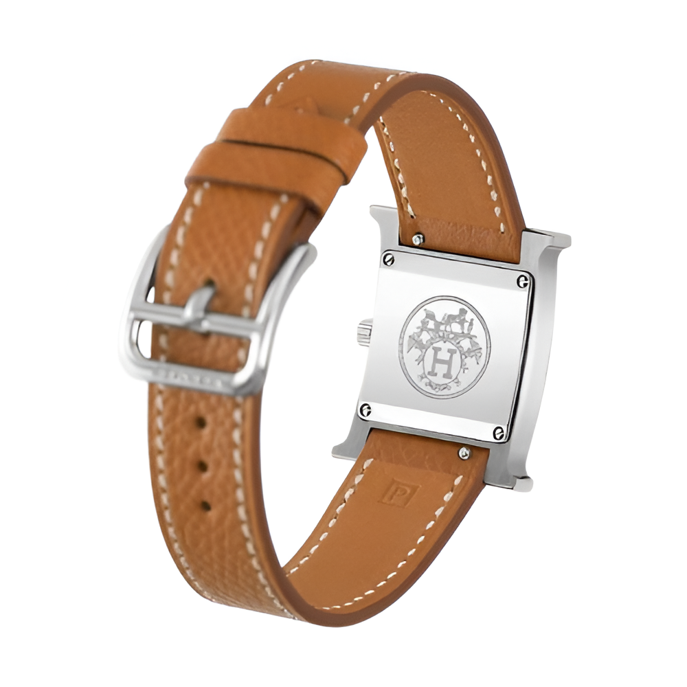 HERMÈS Silver & Brown Leather Ladies Watch