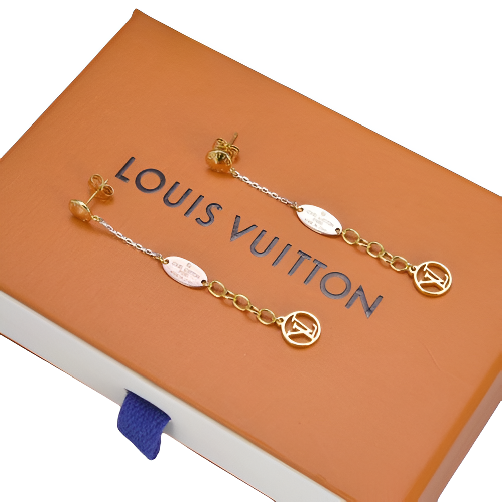 LV Chain Drop Earrings - Gold & Silver