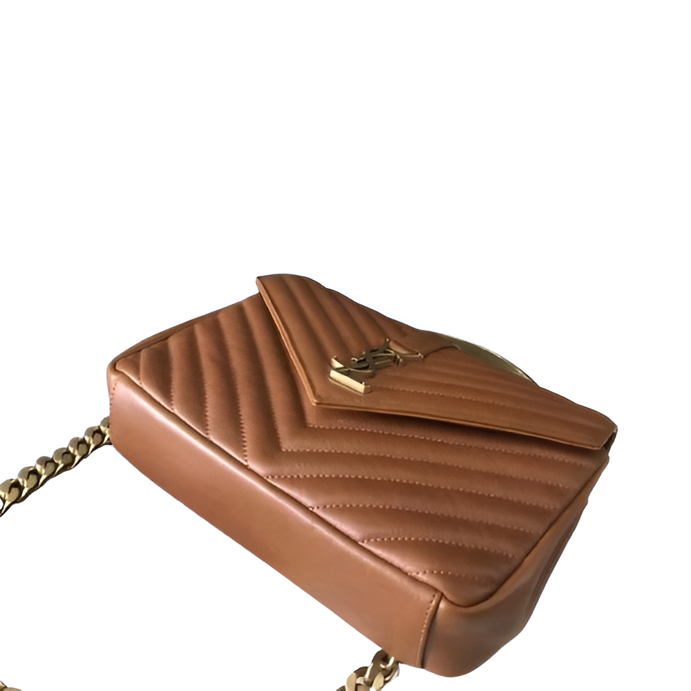 YSL Brown Quilted Leather Shoulder Bag with Gold Chain