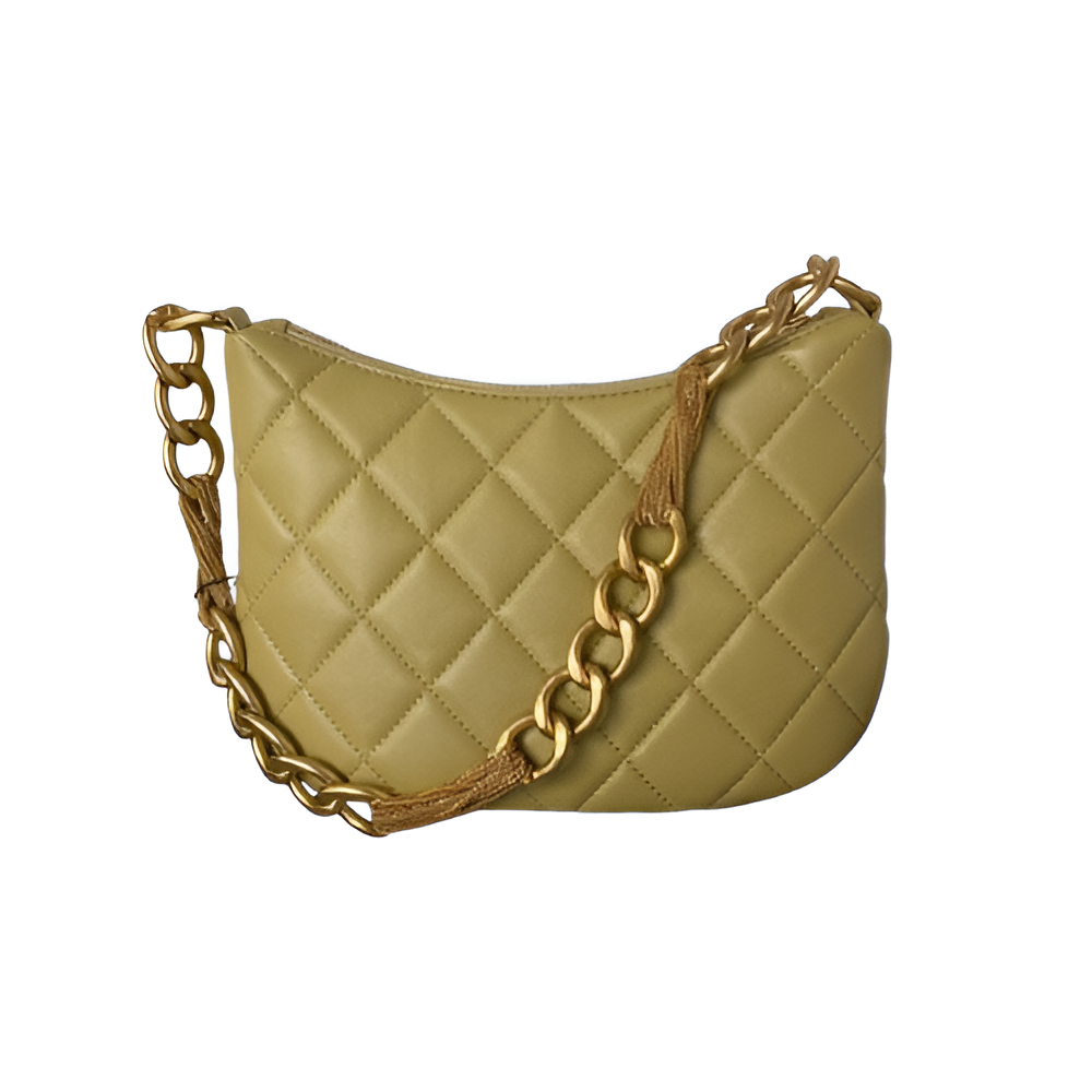 Chanel-Inspired Olive Green Quilted Shoulder Bag with Gold Chain