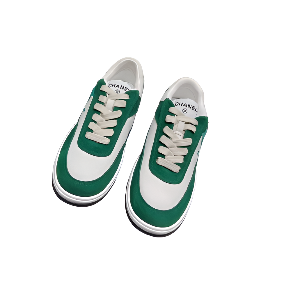 CHANEL Women's Green & White Sneakers