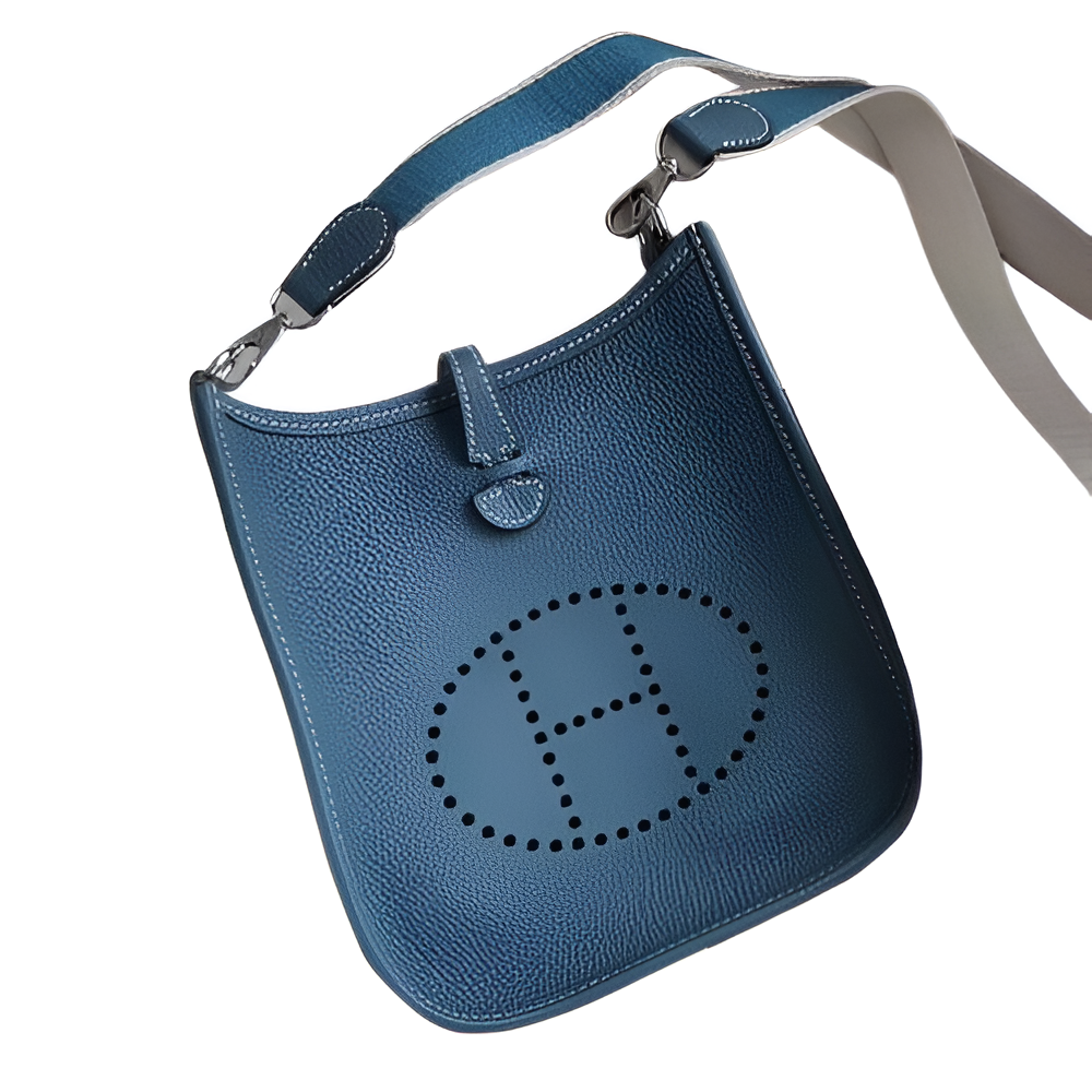 Hermes Steel Blue Leather Shoulder Bag with Adjustable Strap