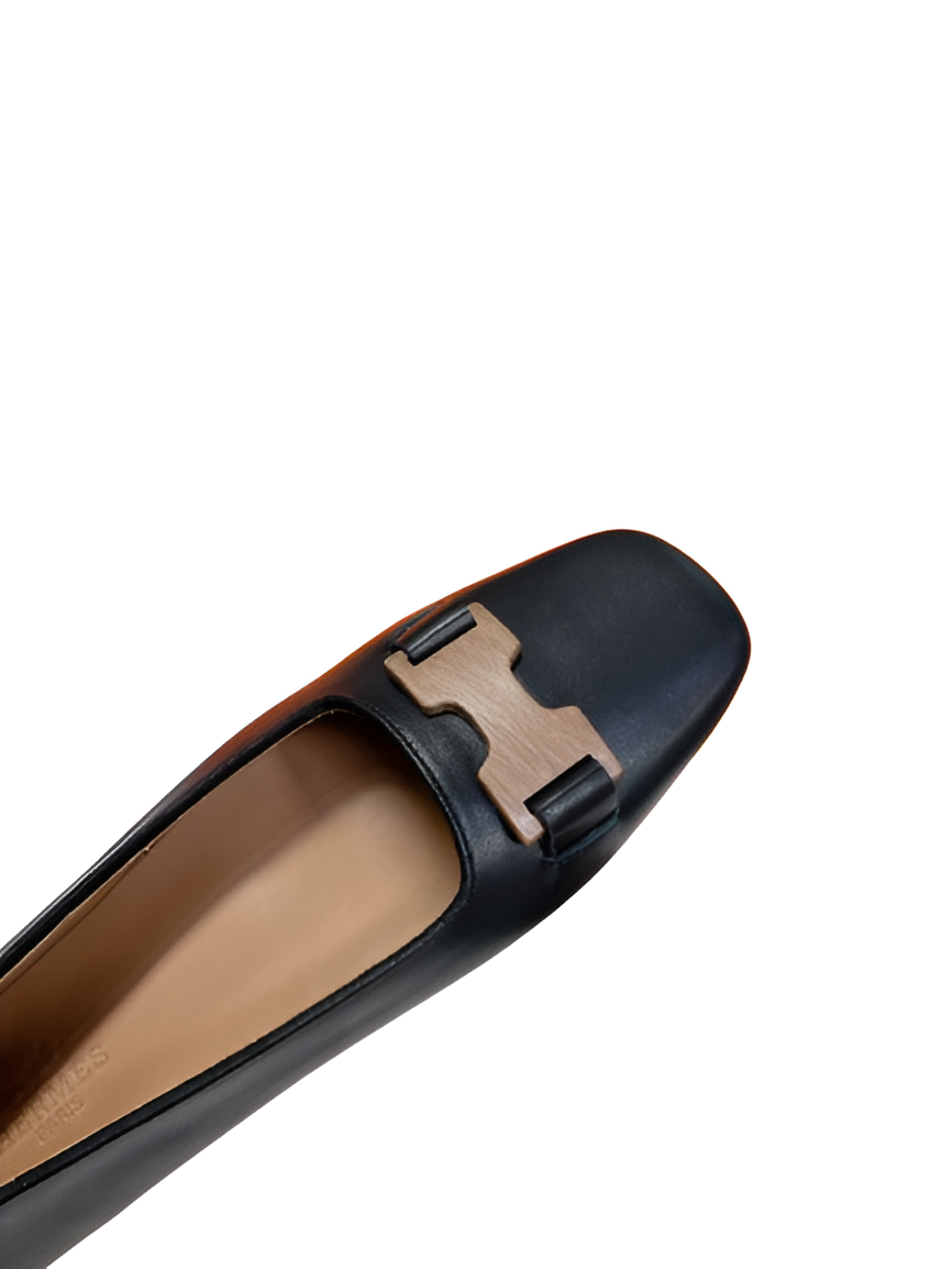 Hermes Women's Black Leather Loafers