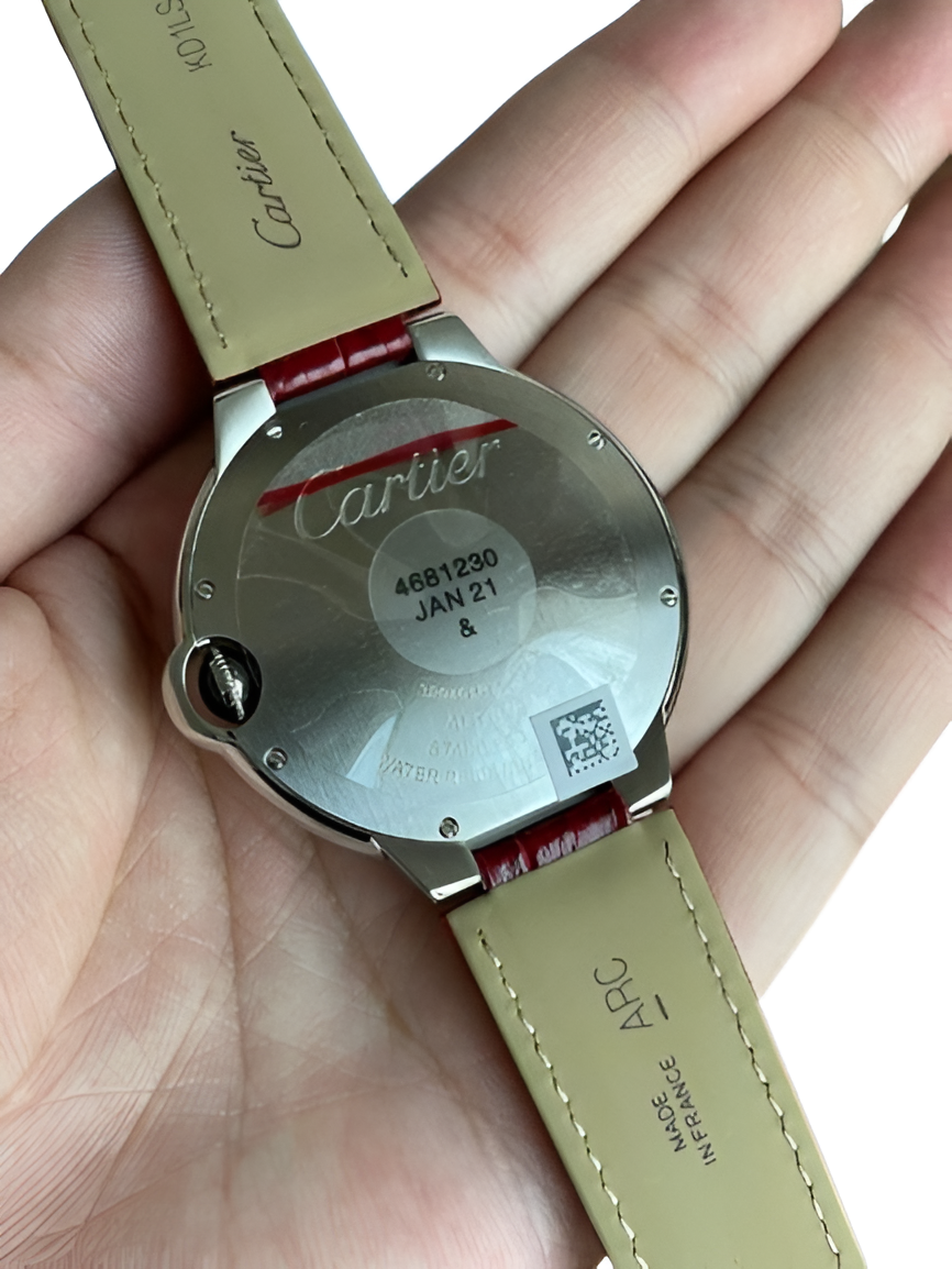 Cartier Ballon Blanc Diamond Bezel Red Leather