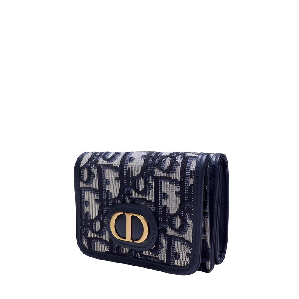 DIOR Navy Blue Monogram Compact Wallet