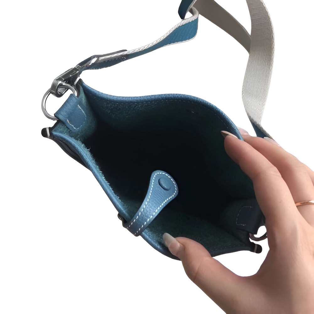 Hermes Steel Blue Leather Shoulder Bag with Adjustable Strap