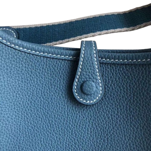 Hermes Steel Blue Leather Shoulder Bag with Adjustable Strap