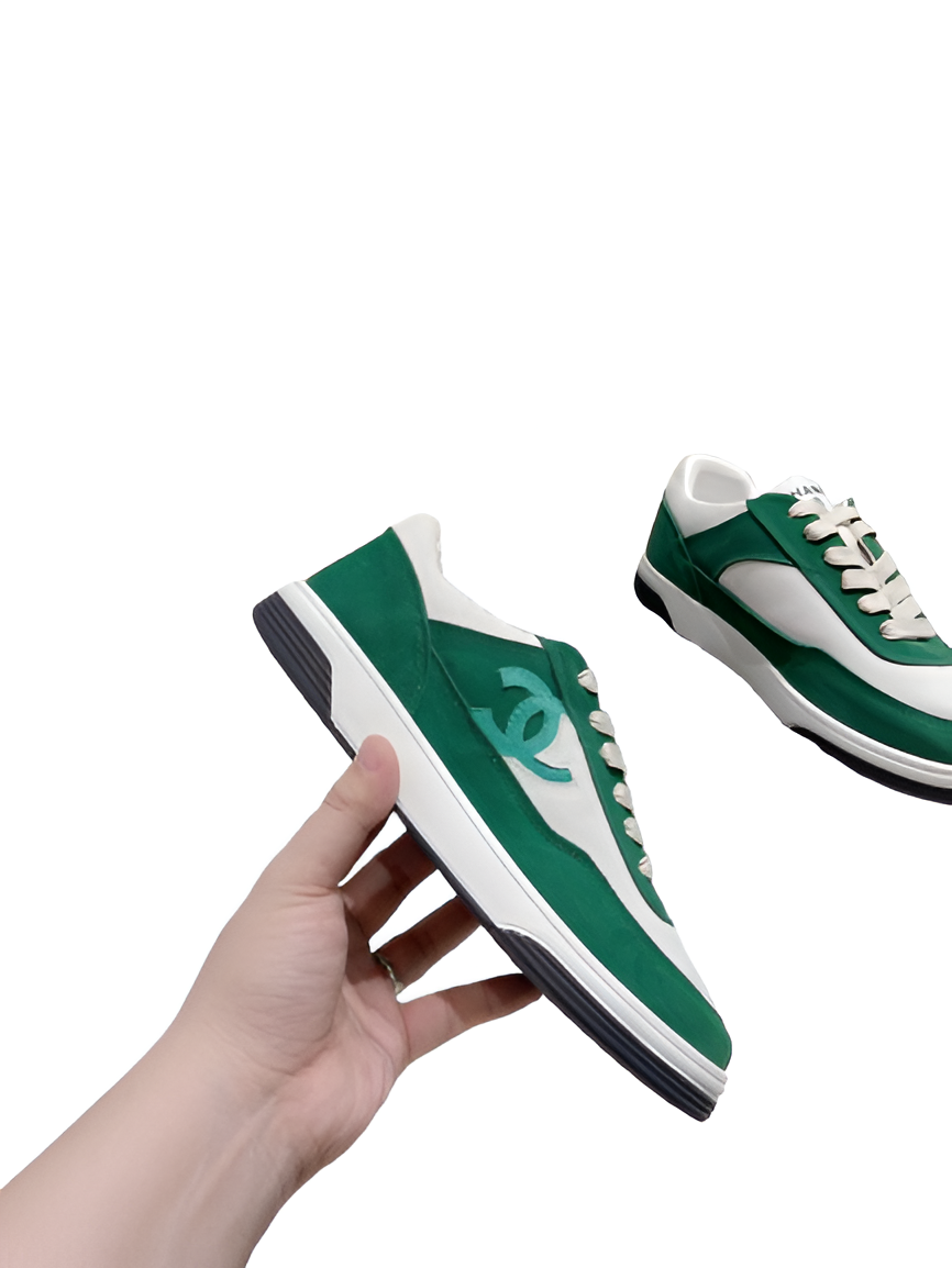 CHANEL Women's Green & White Sneakers