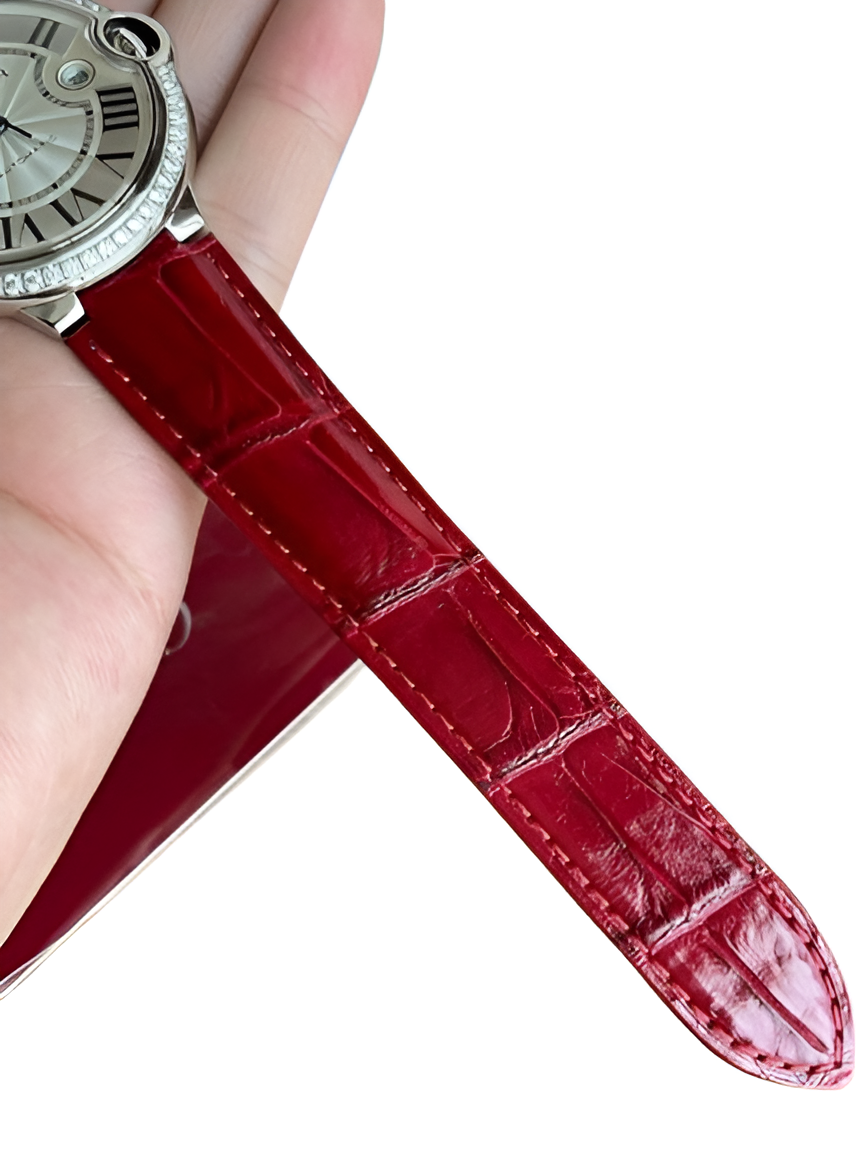 Cartier Ballon Blanc Diamond Bezel Red Leather