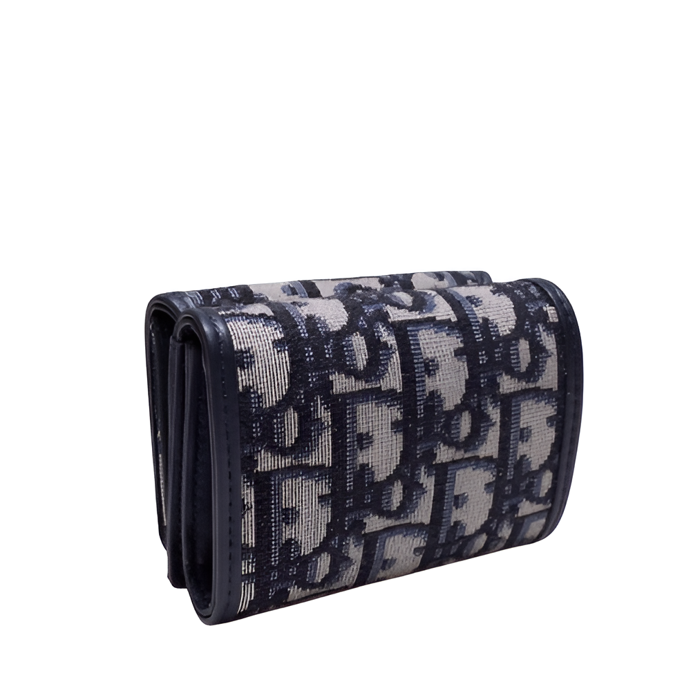 DIOR Navy Blue Monogram Compact Wallet