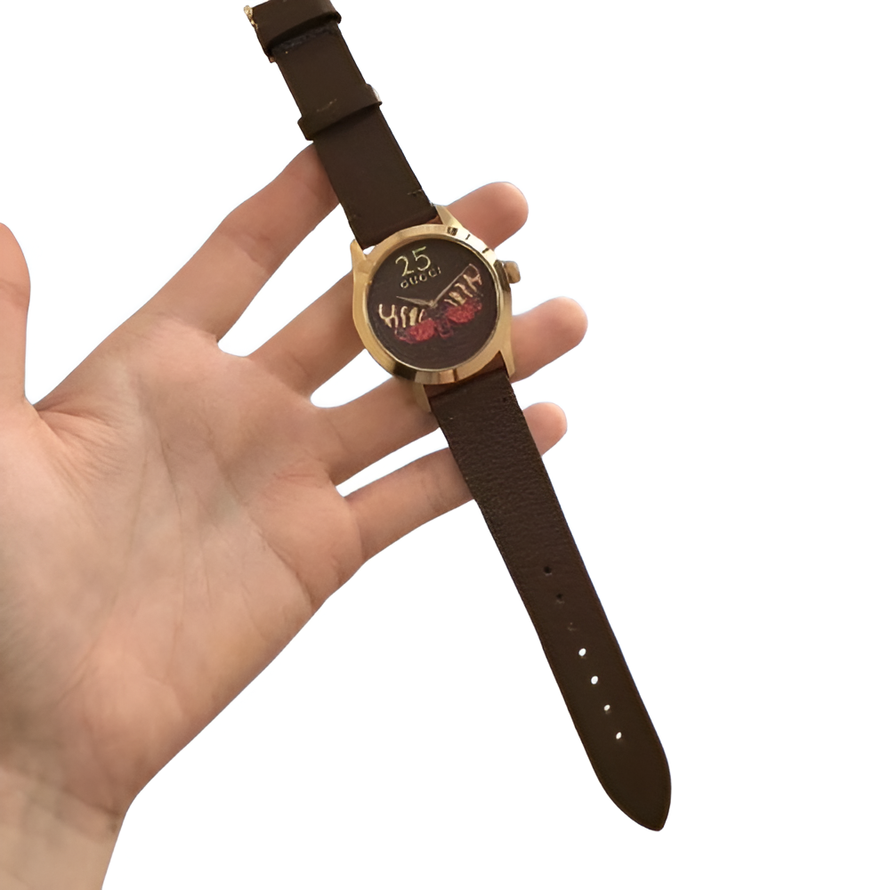 Brown Embroidered Heart Watch - Women's Edition