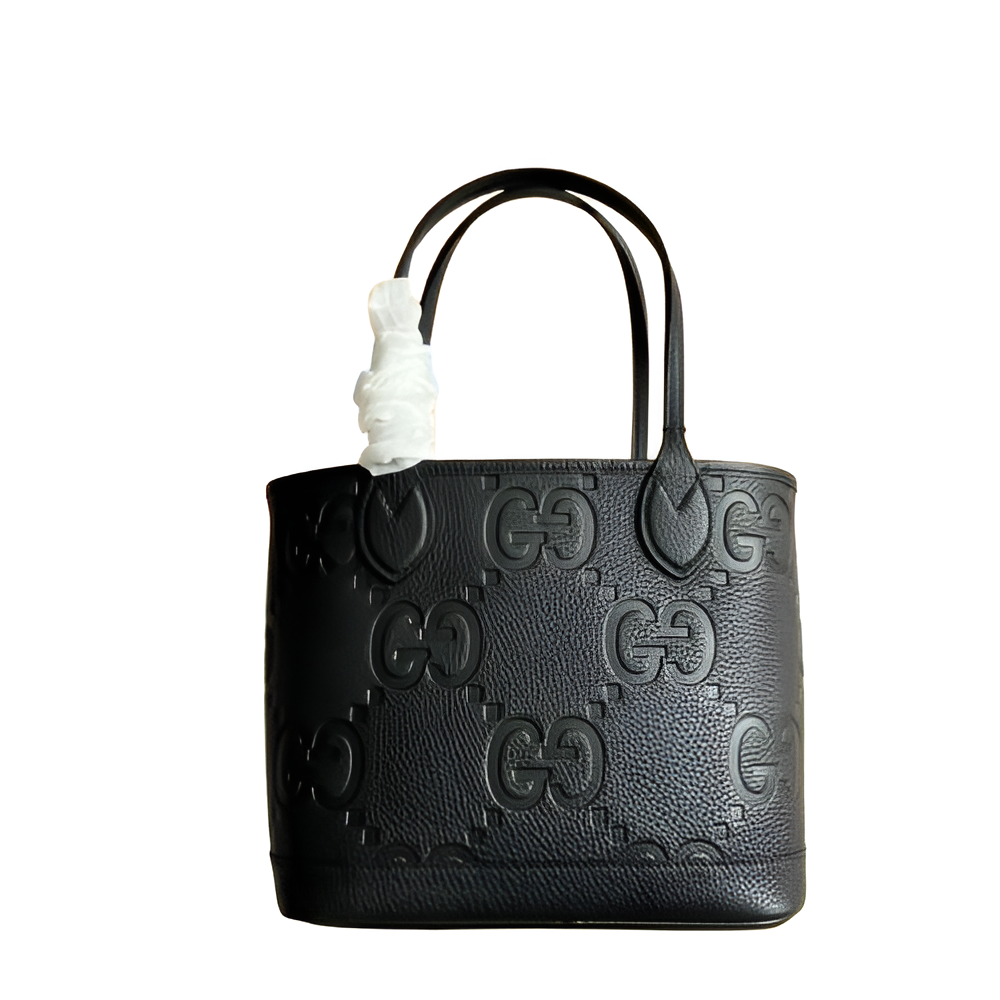 GUCCI GG Embossed Black Leather Tote Bag