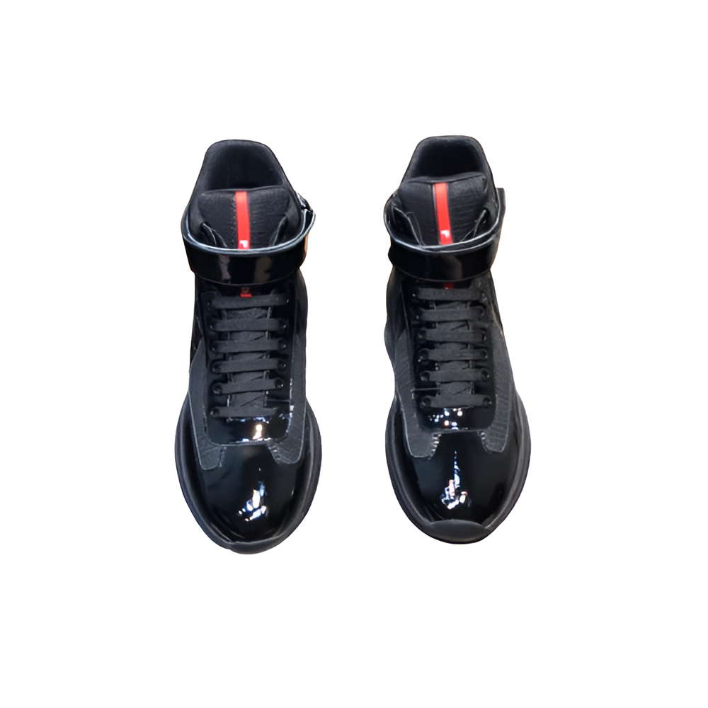 PRADA Men's Black Glossy High-Top Sneakers