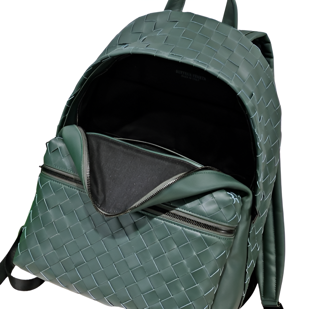 Bottega Green Woven Leather Backpack