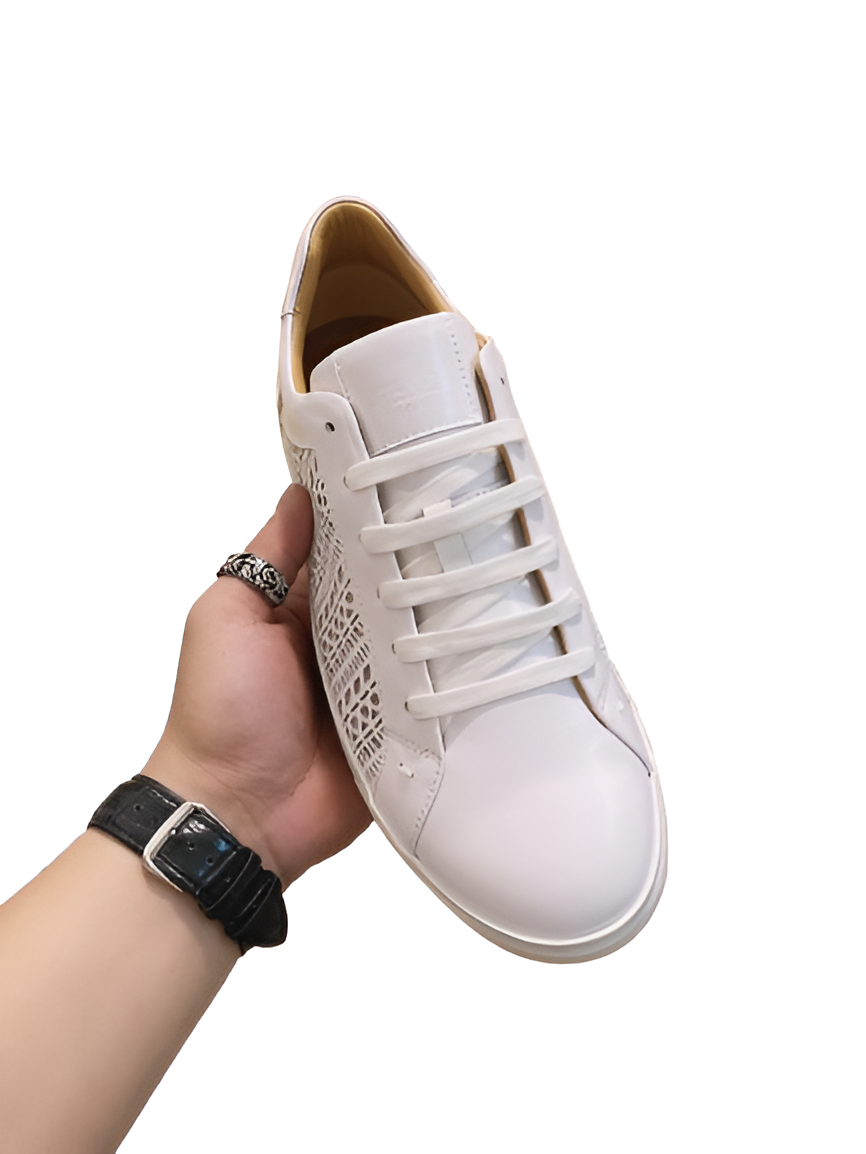 Fendi Women's White Laser-Cut Leather Sneakers