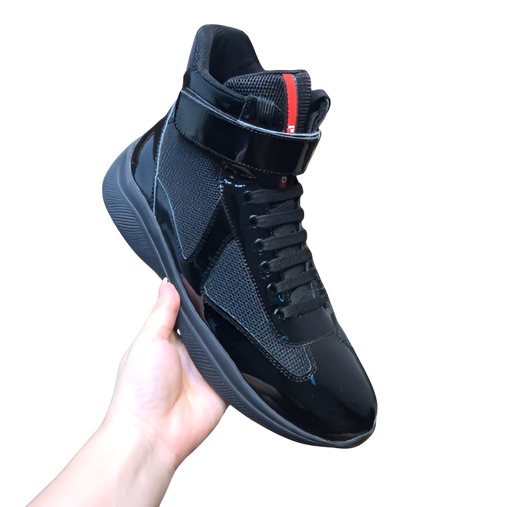PRADA Men's Black Glossy High-Top Sneakers