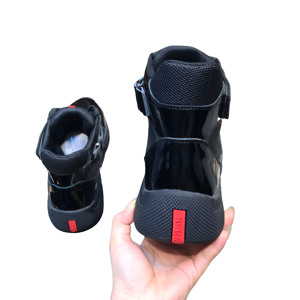 PRADA Men's Black Glossy High-Top Sneakers