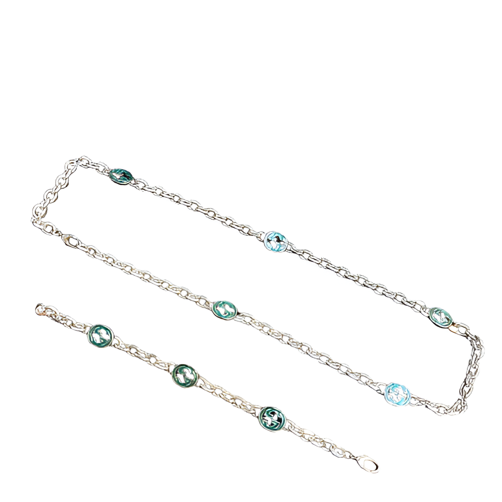 Gucci Silver Logo Chain Necklace & Bracelet Set