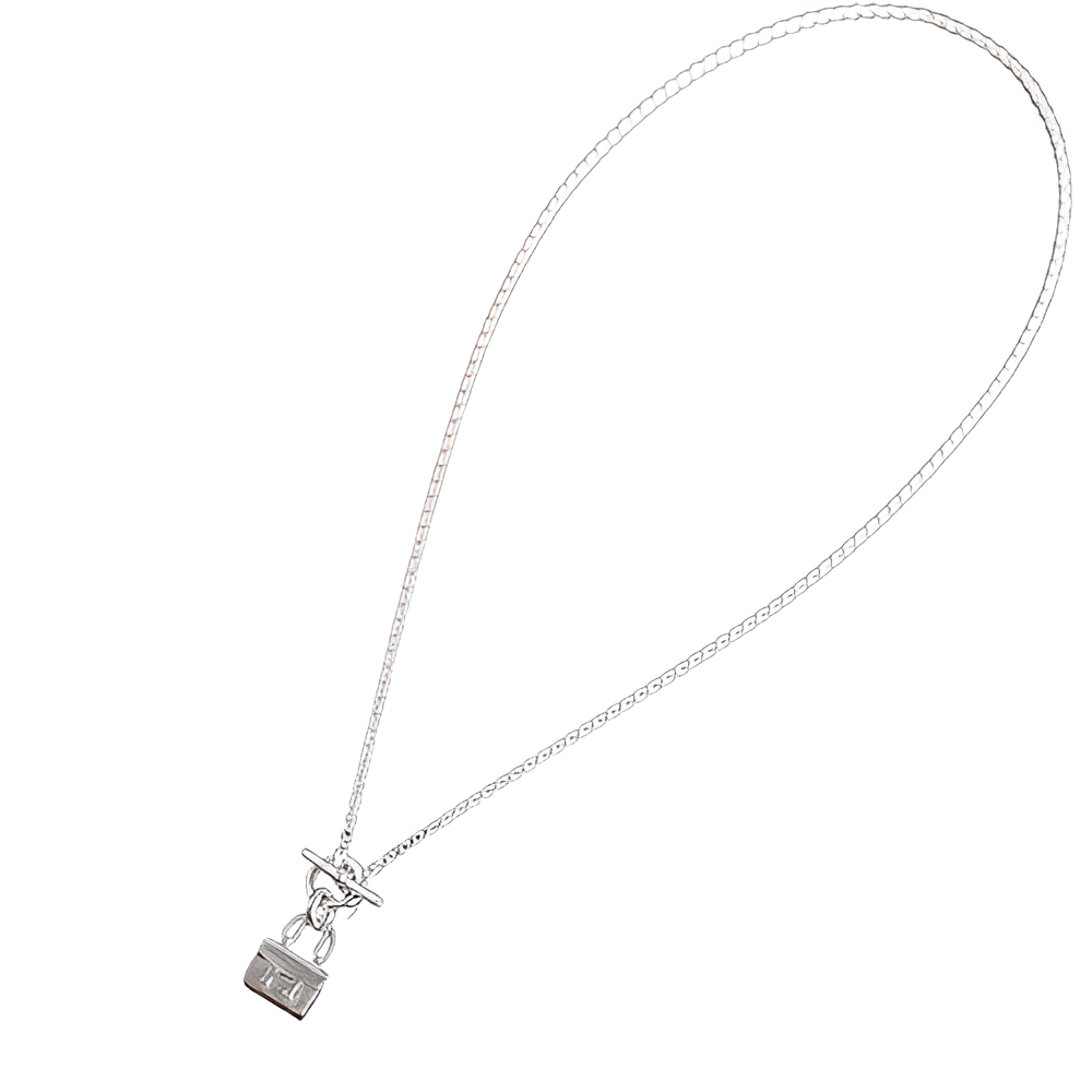 HERMES Silver Mini Bag Pendant Necklace
