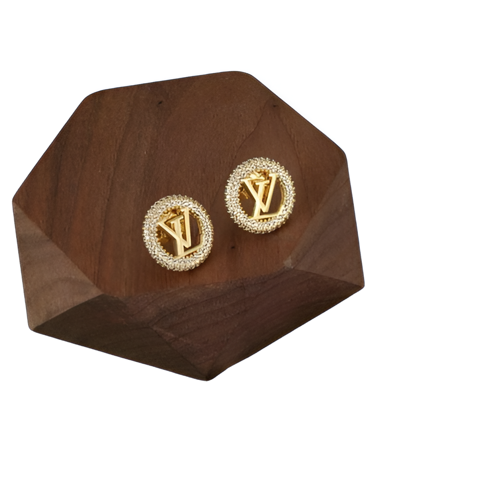 LV Stud Earrings - Gold & Crystal