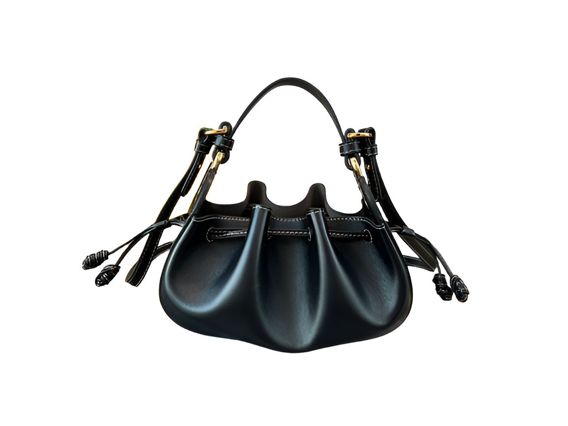 Fendi Black Leather Drawstring Handbag